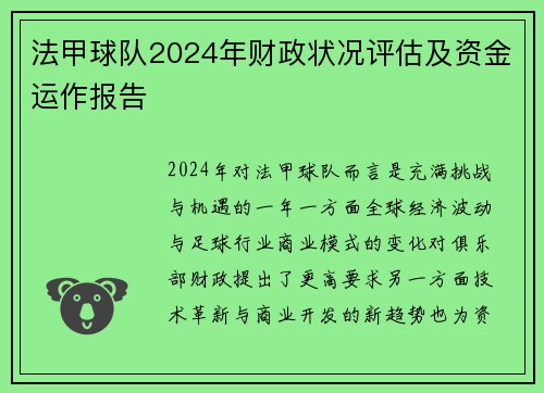 法甲球队2024年财政状况评估及资金运作报告